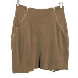 Adam by Adam Lippes gold assimetric zip mini skirt camel brown size 8 @D